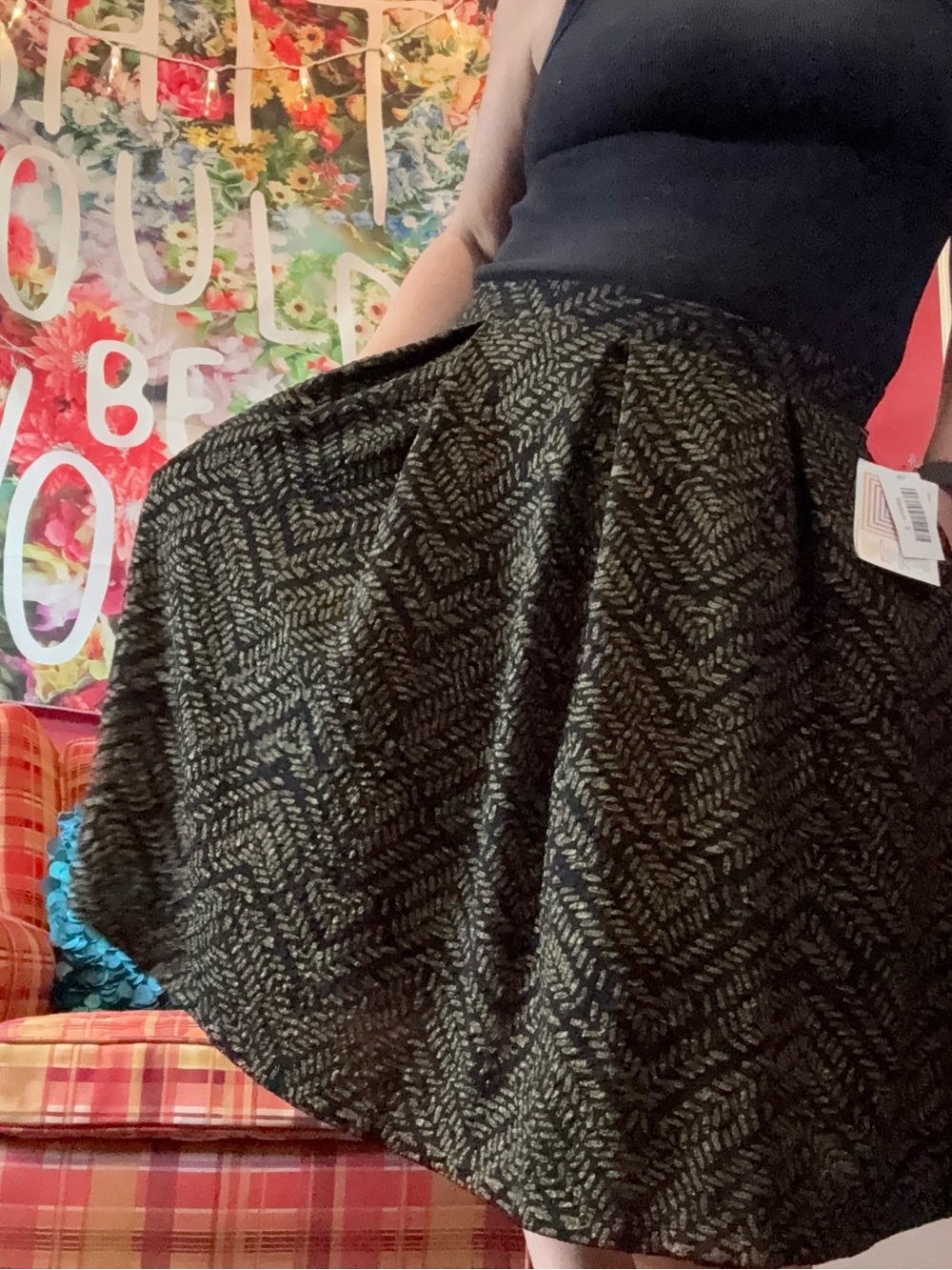 Madison Skirt, Black & Metallic Gold Print